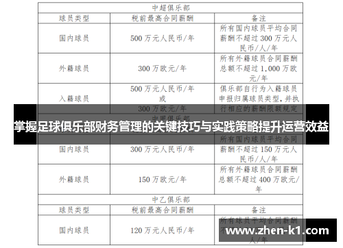 掌握足球俱乐部财务管理的关键技巧与实践策略提升运营效益