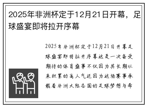 2025年非洲杯定于12月21日开幕,足球盛宴即将拉开序幕 2025年非洲杯定于12月21日开幕,足球盛宴即将拉开序幕